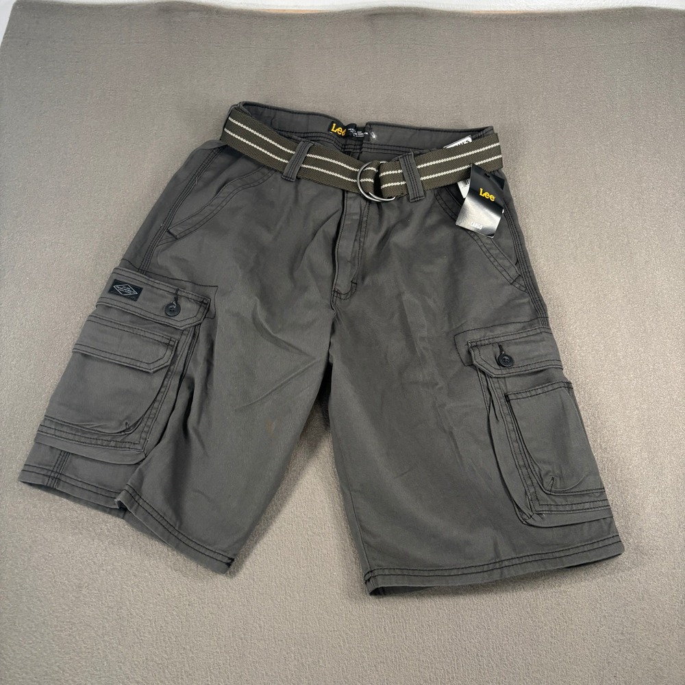 Lee Cargo Shorts Mens Size 33 Charcoal Gray Relaxed Fit With Belt NWT